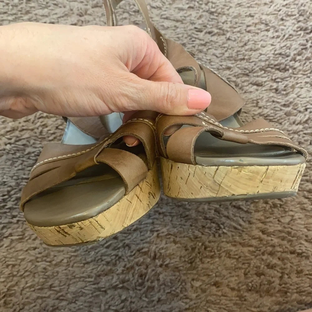 Franco Sarto Leather Cadmus Wedge Sandals Cognac